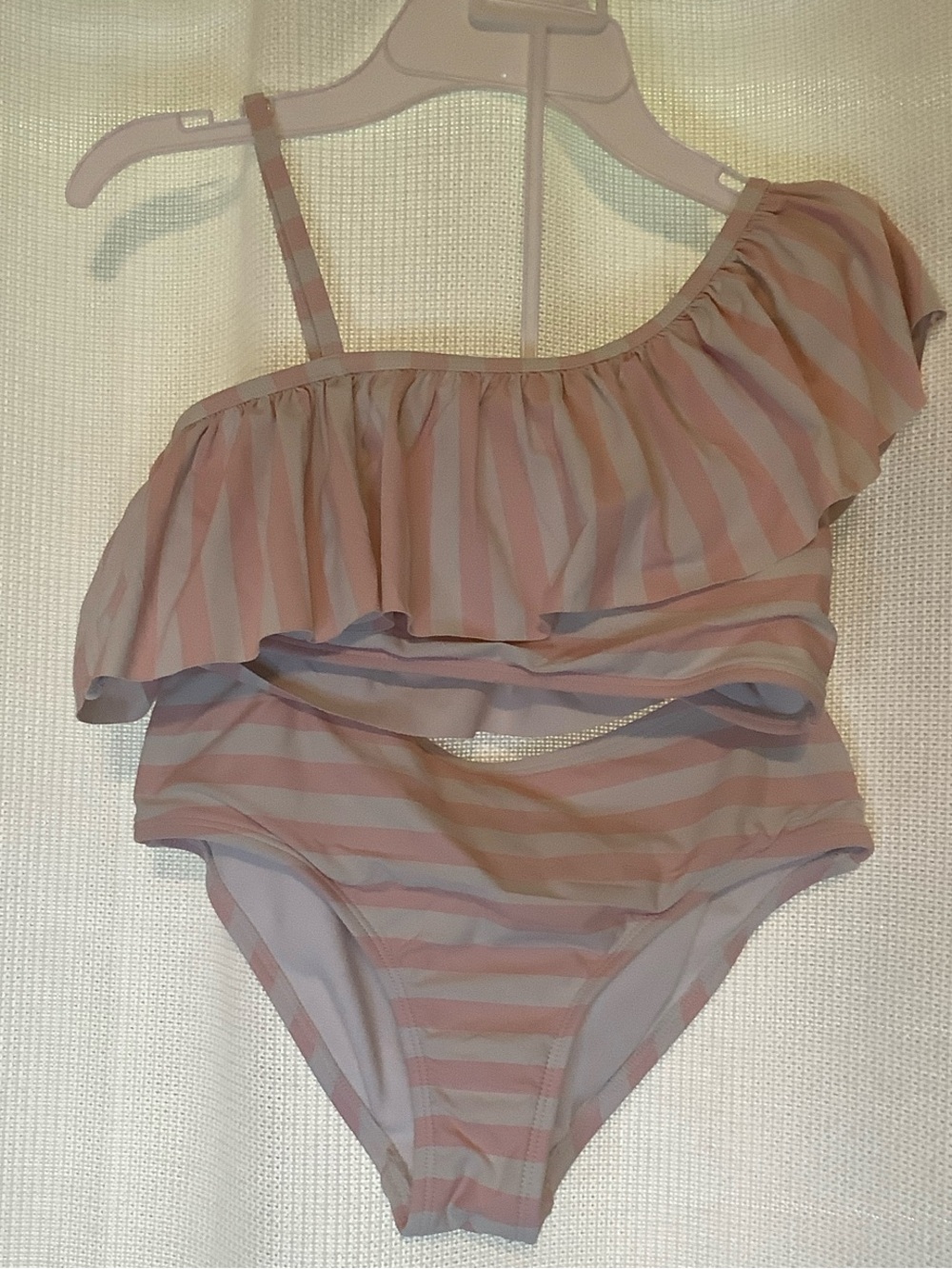 GB girls Pink and White Striped Ruffle Bikini